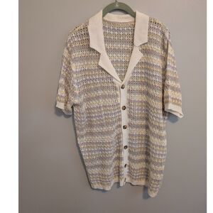 MANFINITY Knit Striped Button Up Shirt Polo XL NWOT